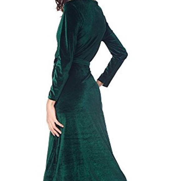Elegant Velvet Ruffles Faux Wrap V-Neck Dress - Picture 4 of 7